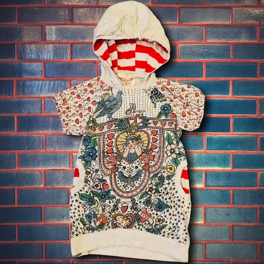 Paper Wings Tattoo Hooded T-shirt Dress - 6